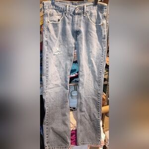 Levi's 505 Regular Fit Men's Distressed Jesns~Men's Size 32 × 32~Light Blue Wash